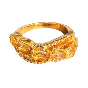 Gold-Tone Stainless Steel Ring Citrine Gemstones 316L SS Size 9